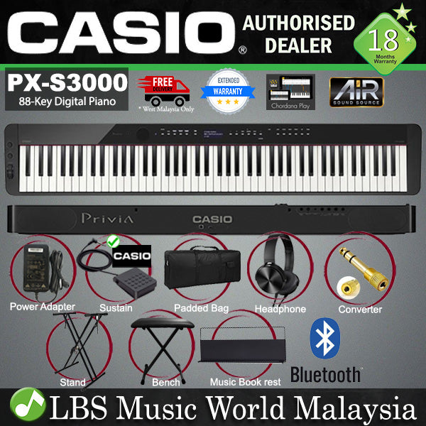 Casio PX-S3000 88 Keys Digital Piano Keyboard Portable Package Electric Keys (PXS3000 / PX3000)