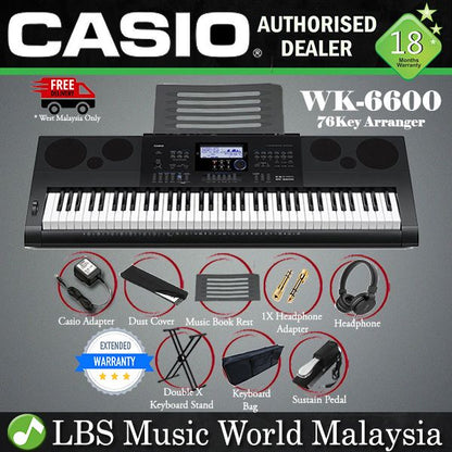 Casio WK-6600 76 Key Workstation Portable Keyboard Piano Intermediate Package (WK6600)