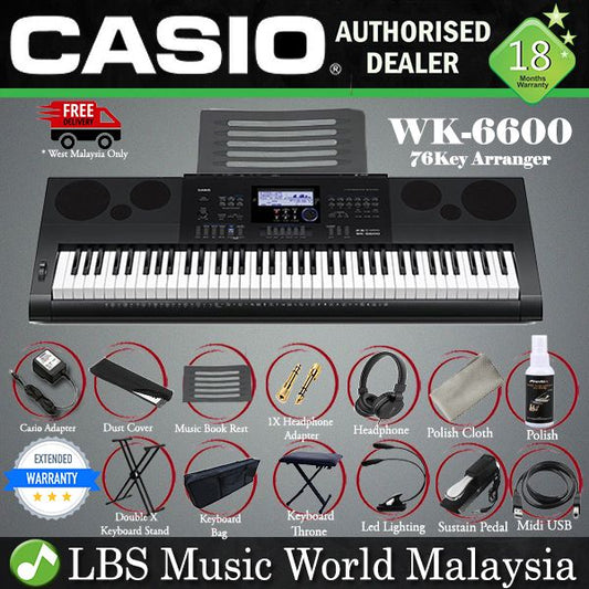 Casio WK-6600 76 Key Workstation Portable Keyboard Piano Complete Package (WK6600)