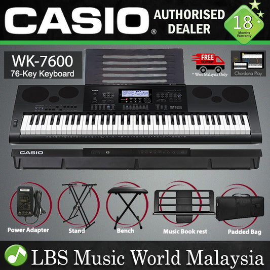 Casio WK-7600 76 Key Workstation Portable Keyboard Complete Package With D90H Stool And Bag(WK7600)