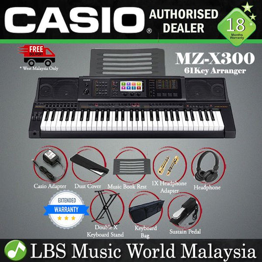 Casio MZ-X300 61 Key Portable Arranger Keyboard Intermediate Package (MZX300 MZX 300)