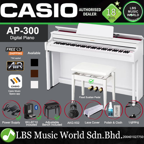 Casio AP-300 88 Key Celviano Digital Piano with Bench and WU-BT10 (AP300)