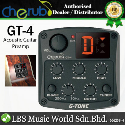 Cherub GT-4 4 Band EQ Built-in Chromatic Tuner Acoustic Guitar Preamp Pickup (GT4)