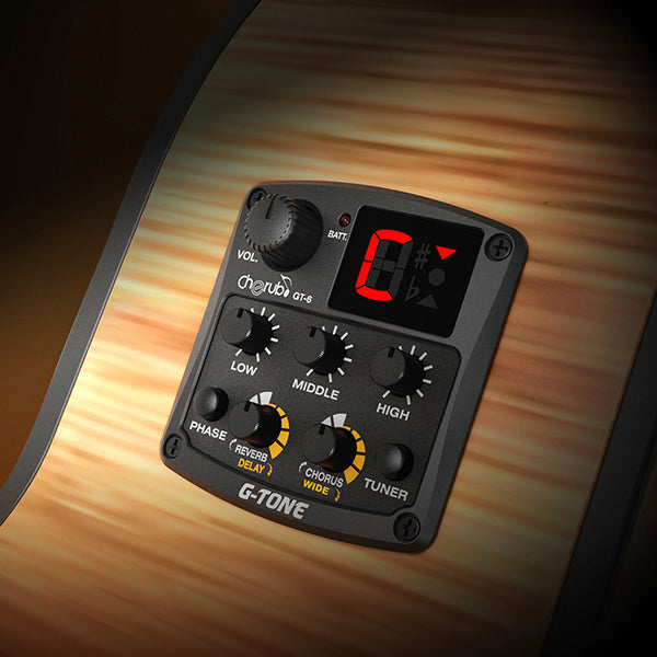 Cherub GT-6 3 Band EQ Built-in Chromatic Tuner, Delay and Chorus for Acoustic Guitar Preamp Pickup (GT6)