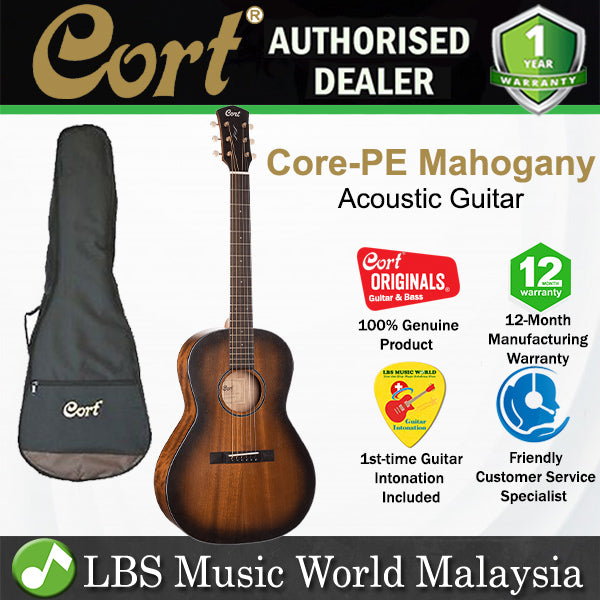 Cort Core-PE Mahogany Parlor Acoustic Guitar with Deluxe Soft Case (Core PE)