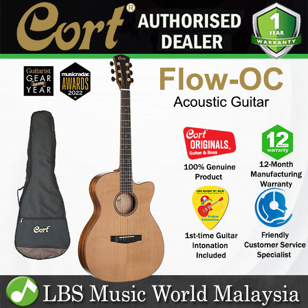 Cort Flow-OC OM Cutaway Solid Red Cedar Top Acoustic Electric Guitar with Bag - Natural Satin (Flow OC)