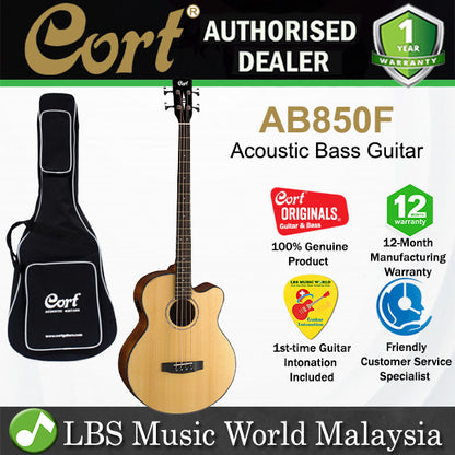 Cort AB850F Jumbo Cutaway Spruce Top Acoustic Bass Guitar with Bag - Natural Glossy (AB850 F)