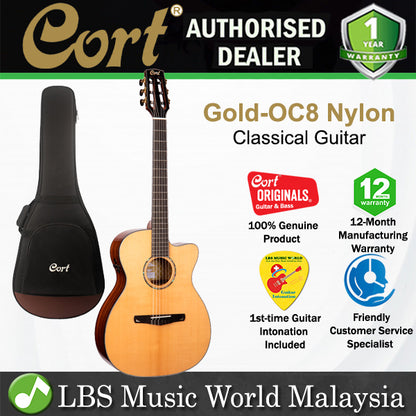 Cort Gold-OC8 Nylon String Solid Engelmann Spruce Top Classical Electric Guitar - Natural Glossy