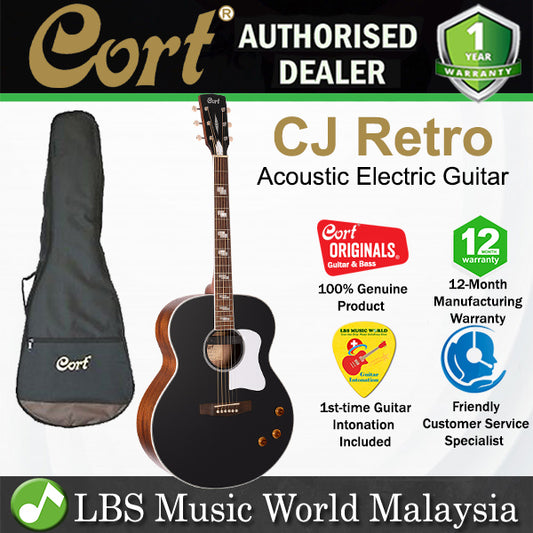 Cort CJ Retro Jumbo Spruce Top Acoustic Electric Guitar with Pickup - Vintage Black Matte