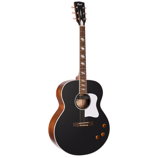 Cort CJ Retro Jumbo Spruce Top Acoustic Electric Guitar with Pickup - Vintage Black Matte
