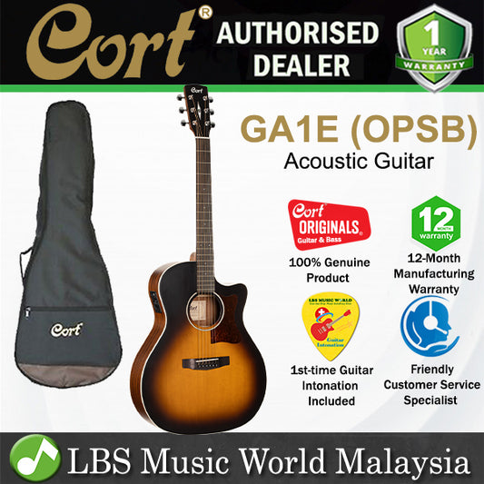 Cort GA1E Grand Auditorium Cutaway Solid Spruce Top Acoustic Guitar with Bag - Open Pore Sunburst