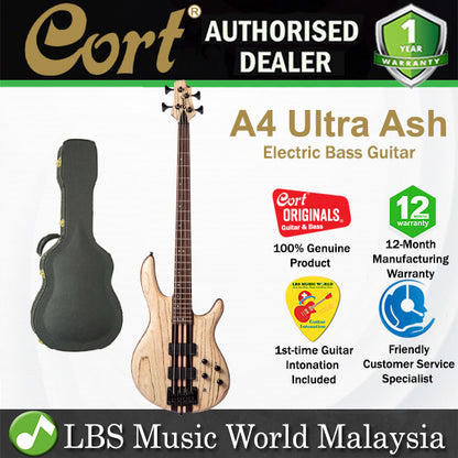 Cort A4 Ultra Ash 4 String Electric Bass Guitar - Etched Natural Black (A 4)