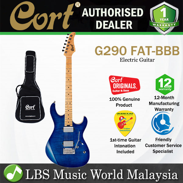 Cort G290 FAT Swamp Ash Body Birdseye Maple Fretboard Electric Guitar With Bag - Bright Blue Burst (G 290 BBB)