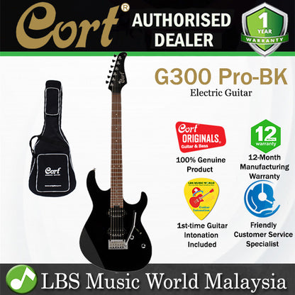 Cort G300 Pro Basswood Body Roasted Maple Fretboard Electric Guitar With Bag - Black (G 300 BK)