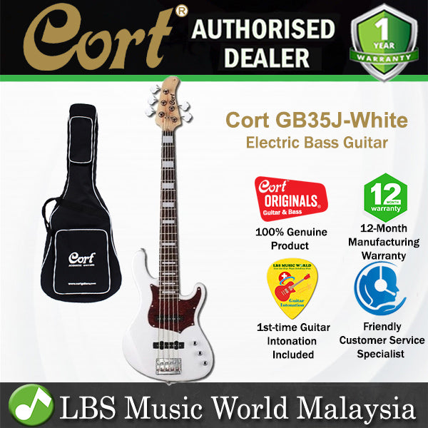Cort GB35J 5 String Electric Bass Guitar - White (GB35 J)