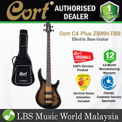 Cort C4 Plus ZMBH 4 String Electric Bass Guitar- Trans Black Burst (TBB)