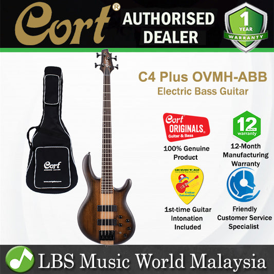 Cort C4 Plus OVMH 4 String Electric Bass Guitar - Antique Brown Burst (ABB)