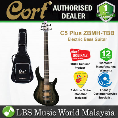 Cort C5 Plus ZBMH 5 String Electric Bass Guitar - Trans Black Burst (TBB)