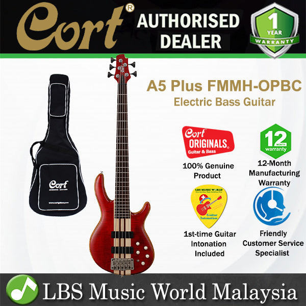 Cort A5 Plus FMMH 5 String Electric Bass Guitar - Open Pore Black Cherry (A5)