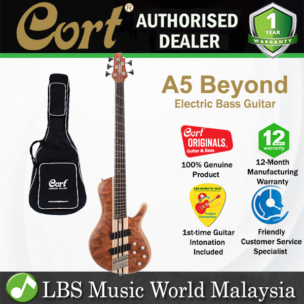 Cort A5 Beyond 5 String Electric Bass Guitar - Open Pore Bubinga Natural (A 5)