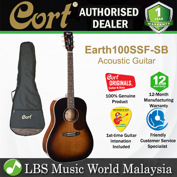 Cort Earth100SSF Dreadnought Solid Top Acoustic Guitar With Bag - Sunburst (Earth 100SSF)