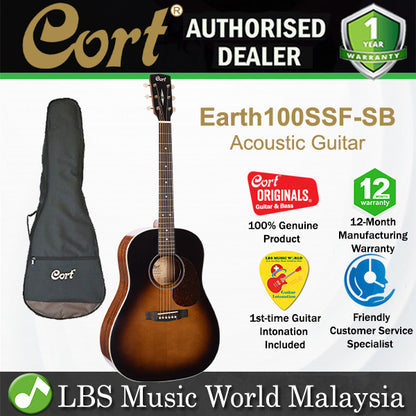 Cort Earth100SSF Dreadnought Solid Top Acoustic Guitar With Bag - Sunburst (Earth 100SSF)