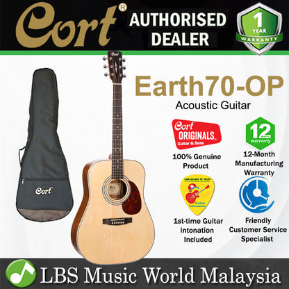 Cort Earth70 Dreadnought Solid Top Acoustic Guitar with Bag - Open Pore (Earth 70)
