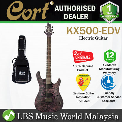 Cort KX500 Etched Mahogany Body Macassar Ebony Electric Guitar With Bag - Etched Deep Violet (KX 500)