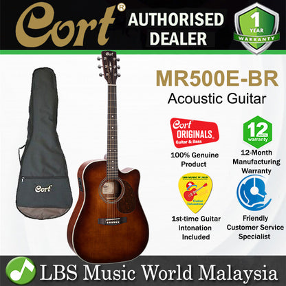 Cort MR500E Dreadnought Solid Top Acoustic Electric Guitar with Bag - Brown Burst (MR500 E)