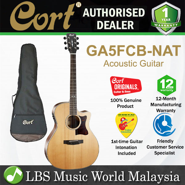 Cort GA5FCB Grand Auditorium Solid Top Acoustic Electric Guitar With Bag - Natural