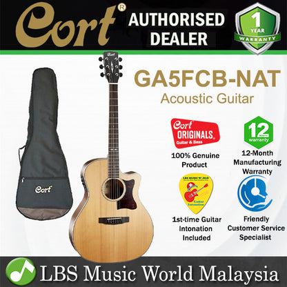 Cort GA5FCB Grand Auditorium Solid Top Acoustic Electric Guitar With Bag - Natural