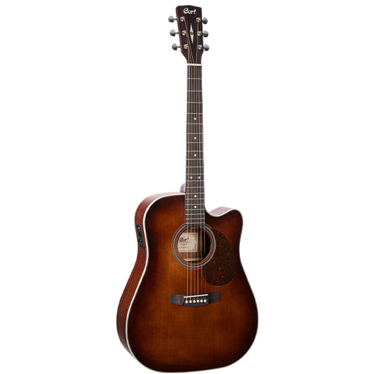 Cort MR500E Dreadnought Solid Top Acoustic Electric Guitar with Bag - Brown Burst (MR500 E)