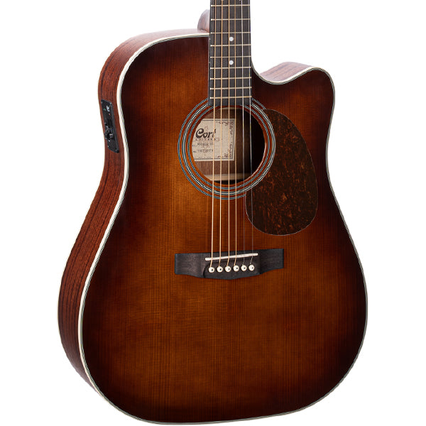 Cort MR500E Dreadnought Solid Top Acoustic Electric Guitar with Bag - Brown Burst (MR500 E)