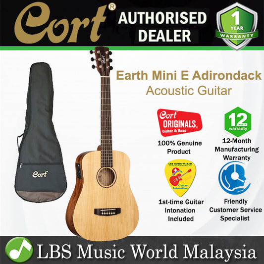 Cort Earth Mini E Adirondack 3/4 Dreadnought Solid Top Acoustic Electric Guitar With Bag - Open Pore