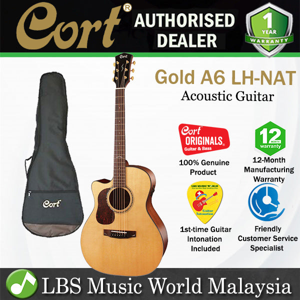 Cort Gold-A6 LH Left Handed Auditorium Full Solid Acoustic Guitar with Bag - Natural Glossy (Gold A6)