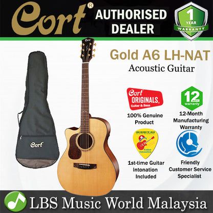 Cort Gold-A6 LH Left Handed Auditorium Full Solid Acoustic Guitar with Bag - Natural Glossy (Gold A6)