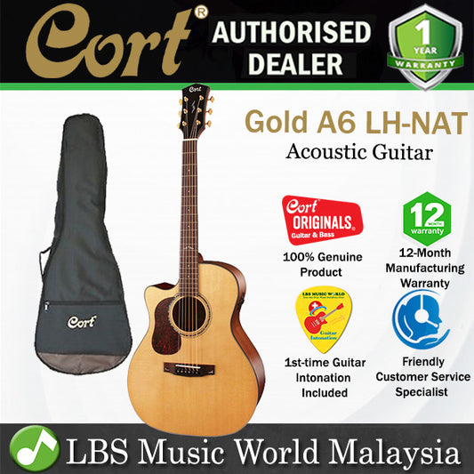 Cort Gold-A6 LH Left Handed Auditorium Full Solid Acoustic Guitar with Bag - Natural Glossy (Gold A6)