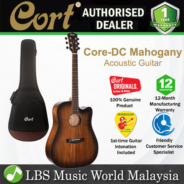 Cort Core-DC Mahogany Dreadnought Full Solid Acoustic Guitar With Case - Open Pore Black Burst (Core DC)