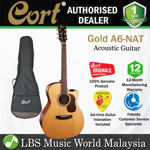 Cort Gold-A6 Auditorium Full Solid Acoustic Electric Guitar with Bag - Natural Glossy (Gold A6)