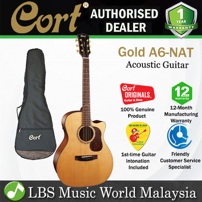 Cort Gold-A6 Auditorium Full Solid Acoustic Electric Guitar with Bag - Natural Glossy (Gold A6)