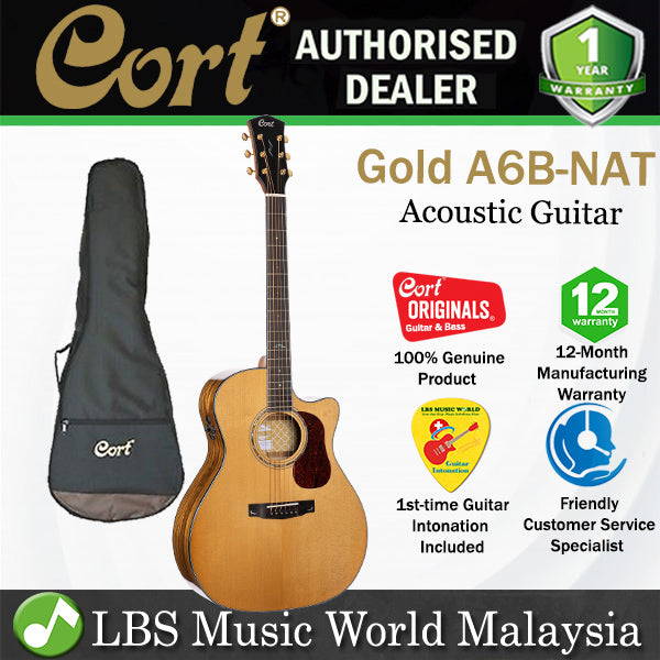 Cort Gold-A6 Bocote Auditorium Full Solid Acoustic Electric Guitar with Bag - Natural Glossy (Gold A6)
