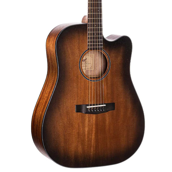 Cort Core-DC Mahogany Dreadnought Full Solid Acoustic Guitar With Case - Open Pore Black Burst (Core DC)