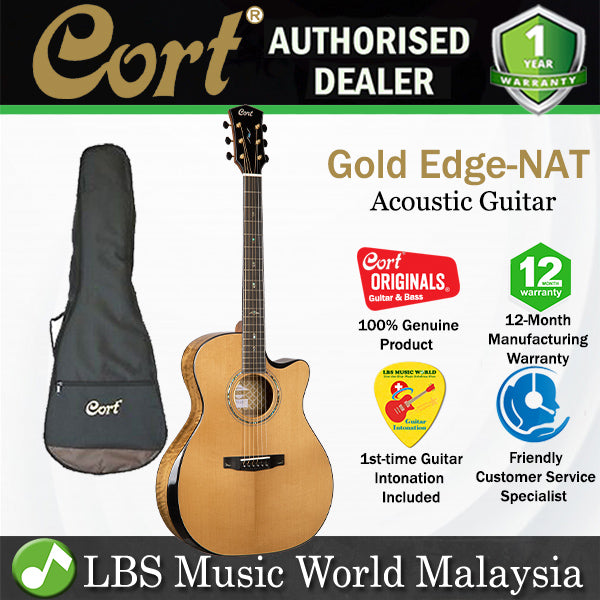 Cort Gold Edge LE Limited Edition Grand Auditorium Full Solid Acoustic Electric Guitar with Bag - Natural Glossy