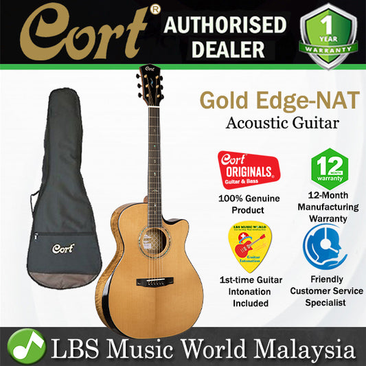 Cort Gold Edge LE Limited Edition Grand Auditorium Full Solid Acoustic Electric Guitar with Bag - Natural Glossy