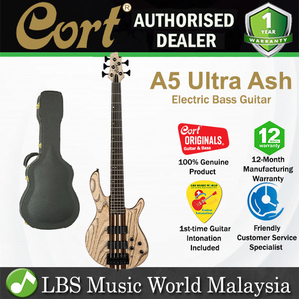 Cort A5 Ultra Ash 5 String Electric Bass Guitar Ash Top on Mahogany - Etched Natural Black
