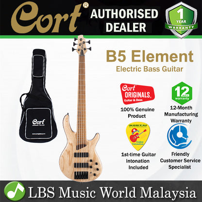 Cort B5 Element 5 String Electric Bass Guitar - Open Pore Natural (B5E)