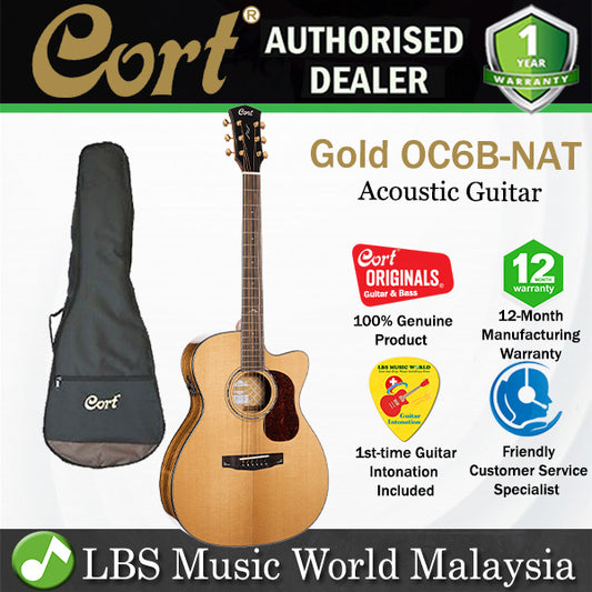 Cort Gold-OC6 Bocote OM Full Solid Acoustic  Electric Guitar with Bag - Natural Glossy (Gold OC6)