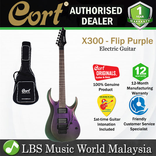 Cort X300 Electric Guitar with EMG Pickup, FloydRose Tremolo and Rosewood American Basswood - Flip Purple (X 300)