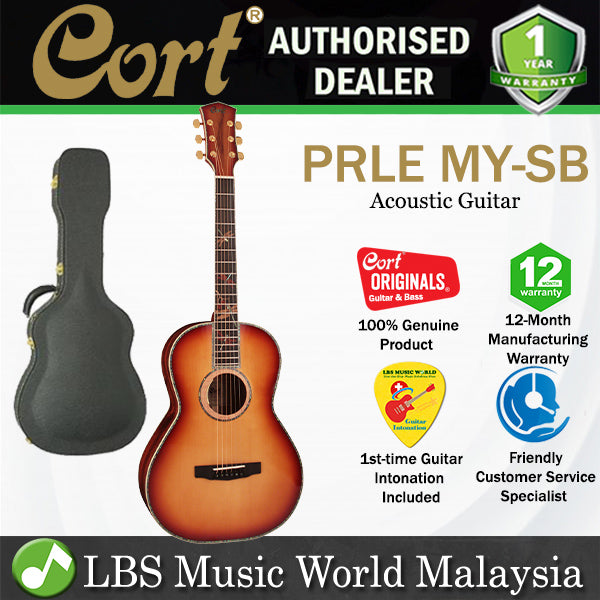Cort PR-LE MY Limited Edition Parlor Full Solid Acoustic Guitar with Case and Pickup - Sunburst (PRLE PR LE)