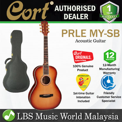 Cort PR-LE MY Limited Edition Parlor Full Solid Acoustic Guitar with Case and Pickup - Sunburst (PRLE PR LE)